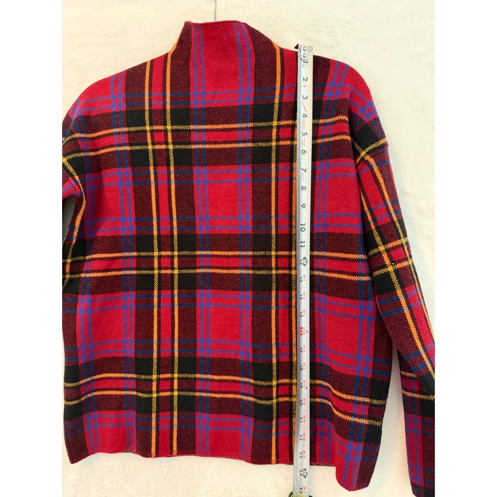 Tahari Red Plaid Mock Neck Sweater Womens Medium Tartan Knit Long Sleeve Top - Picture 2 of 7
